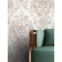 NEWROOM Tapete Weiß Vliestapete Ornament - Barocktapete Barock Beige Grau Metallic Beton-Optik Prunk Glamour Mustertapete - Weiß