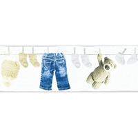 A.S. CREATIONS Mustertapete Tapeten mit Muster Tapete Babyzimmer Beige Crème Blau Weiß Tapetenbordüre Beige Crème Blau Weiß 358461 35846-1 - Beige / Crème, Blau,