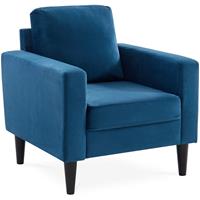 ALICE'S HOME Fauteuil - Bjorn 1 - Entenblau, Samtüberzug, Struktur aus Eukalyptus, Füße aus schwarzem PVC, Wohnzimmer-Sessel im Vintagelook