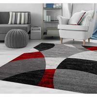 VIMODA Milano9120 Rot Wohnzimmer Schlafzimmer Teppich Geometrisches Kreis-Muster Meliert,160x220 cm