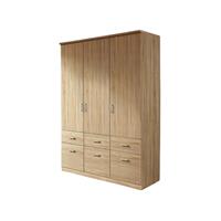 kindermoebel-24shop Kleiderschrank Dilan 3-trg mit 6 Schubladen braun B 136 cm - H 199 cm - T 56 cm