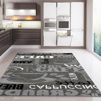 VIMODA Küchenteppich Grau Trendiger Kaffee Teppich, verschiedene Schriftarten und Muster Kaffee,120 x 170 cm
