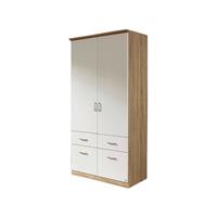 kindermoebel-24shop Kleiderschrank Dilan 2-trg + 4 Schubladen (2 kleine + 2 große) weiß B 91 cm - H 199 cm - T 56 cm