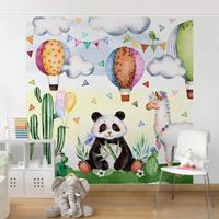 Bilderwelten Kindertapete - Panda und Lama Aquarell - Vlies Fototapete Quadrat Größe HxB: 240cm x 240cm