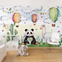 Bilderwelten Kindertapete - Panda und Lama Aquarell - Vlies Fototapete Breit Größe HxB: 225cm x 336cm