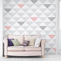 Bilderwelten Mustertapete - No.YK65 Dreiecke Grau Weiß Rosa - Vliestapete Quadrat Größe HxB: 288cm x 288cm