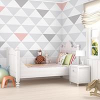 Bilderwelten Mustertapete für Kinderzimmer - No.YK65 Dreiecke Grau Weiß Rosa - Vliestapete Breit Größe HxB: 225cm x 336cm