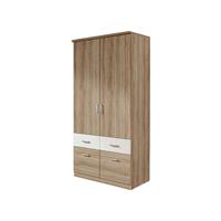 kindermoebel-24shop Kleiderschrank Joris Eiche Sanremo hell-weiß 2 Türen 4 Schubladen B 91 cm - H 199 cm - T 56 cm