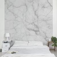 Bilderwelten Marmor Tapete - Marmoroptik Weiß Grau - Bianco Carrara - Vlies Wandtapete Quadrat Größe HxB: 240cm x 240cm