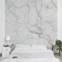 Bilderwelten Marmor Tapete - Marmoroptik Weiß Grau - Bianco Carrara - Vlies Wandtapete Quadrat Größe HxB: 288cm x 288cm
