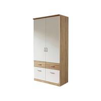 kindermoebel-24shop Kleiderschrank Joris weiß-Eiche Sonoma 2 Türen 4 Schubladen B 91 cm - H 199 cm - T 56 cm