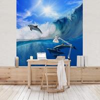 Bilderwelten Kindertapete - Playing Dolphins - Vlies Fototapete Quadrat Größe HxB: 288cm x 288cm