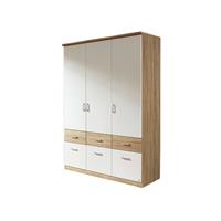 kindermoebel-24shop Kleiderschrank Joris weiß-braun Eiche Sonoma 3 Türen B 136 cm