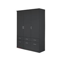 kindermoebel-24shop Kleiderschrank Dilan 3-trg mit 6 Schubladen (3 kleine + 3 große) grau B 136 cm H 199 cm T 56 cm