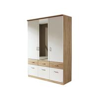 kindermoebel-24shop Kleiderschrank Joris weiß-braun Eiche Sonoma 3 Türen, Spiegelfront B 136 cm - H 199 cm - T 56 cm