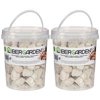 IBERGARDEN 2x pakjes decoratie steentjes/kiezels beige klein 1,5 kg -