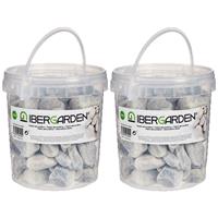 IBERGARDEN 2x pakjes decoratie stenen/kiezels lichtgrijs 2 kg -