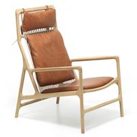 Gazzda Dedo Lounge Chair - Houten loungestoel - Whitewash - Leren zitting - Whisky