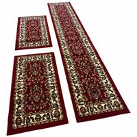 VIMODA Orient Teppich rot beige klassisch dicht gewebt mit Ornament und Blumenmotiven,1x 60x300 / 2x 60x110