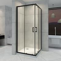 I-FLAIR Duschkabine mit Schiebetüren Eckdusche mit Rollensystem aus ESG Glas 190cm Hoch mit schwarze Profile DK79 75x75