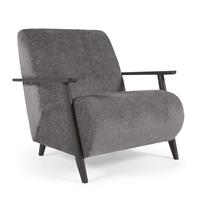 Kave Home Meghan fauteuil in grijze chenille en hout met wengé afwerking