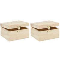 Glorex Hobby 4x stuks klein houten kistje rechthoek 12.5 x 11.5 x 7.5 cm -