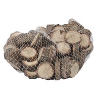 Bellatio Netje met 500 gram stuks houten decoratie boomschijven/boomschijfjes 2,5 cm -