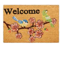 RELAXDAYS Fußmatte Kokos, Welcome Schriftzug & Kirschblüten-Motiv, Türvorleger innen & außen, Kokosmatte 40x60 cm, natur