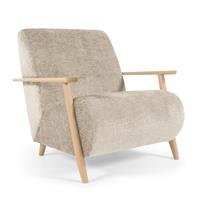 Kave Home Meghan fauteuil in beige chenille en hout met natuurlijke afwerking