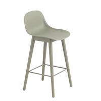 Muuto Fiber Barkruk Wood Base Backrest Dusty Green 65 cm.