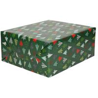 Bellatio 1x Rollen Kerst inpakpapier/cadeaupapier donkergroen met bomen 2,5 x 0,7 m -