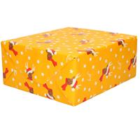 Bellatio 1x Rollen Kerst inpakpapier/cadeaupapier oker geel/rendieren fun 2,5 x 0,7 meter -