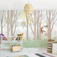 Bilderwelten Vliestapete Kinderzimmer - Sonne mit Bäumen und Heißluftballons - Fototapete Breit Größe HxB: 190cm x 288cm