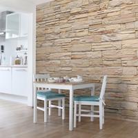 Bilderwelten Steintapete - Asian Stonewall - Große helle Steinmauer aus wohnlichen Steinen - Vlies Fototapete Quadrat Größe HxB: 288cm x 288cm