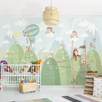 Bilderwelten Vliestapete Kinderzimmer - Wald mit Häusern und Tieren - Fototapete Breit Größe HxB: 190cm x 288cm