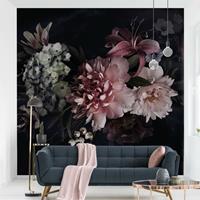 Bilderwelten Fototapete - Blumen mit Nebel auf Schwarz - Fototapete Quadrat Größe HxB: 288cm x 288cm