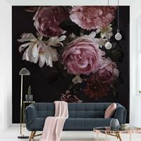 Bilderwelten Fototapete - Rosa Blumen auf Schwarz - Fototapete Quadrat Größe HxB: 288cm x 288cm