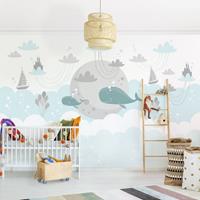 Bilderwelten Vliestapete Kinderzimmer - Wolken mit Wal und Schloss - Fototapete Breit Größe HxB: 255cm x 384cm