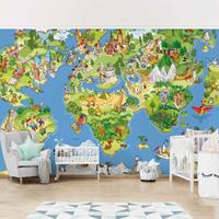Bilderwelten Kinderzimmer Weltkarte Fototapete - Great And Funny Worldmap - Vliestapete Breit Größe HxB: 255cm x 384cm