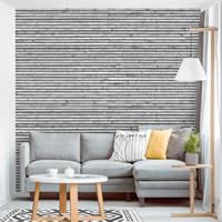 Bilderwelten Tapete Holzoptik - Holzwand mit schmalen Leisten schwarz weiß - Vlies Fototapete Quadrat Größe HxB: 288cm x 288cm