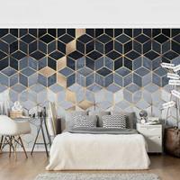 Bilderwelten Fototapete - Blau Weiß goldene Geometrie - Fototapete Breit Größe HxB: 190cm x 288cm