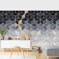 Bilderwelten Fototapete - Blau Weiß goldene Geometrie - Fototapete Breit Größe HxB: 255cm x 384cm