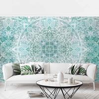 Bilderwelten Fototapete - Mandala Aquarell Ornament Muster türkis - Fototapete Breit Größe HxB: 255cm x 384cm