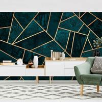 Bilderwelten Fototapete - Dunkles Türkis mit Gold - Fototapete Breit Größe HxB: 190cm x 288cm