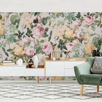 Bilderwelten Fototapete - Vintage Blumen Illustration XXL - Fototapete Breit Größe HxB: 255cm x 384cm
