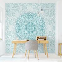 Bilderwelten Fototapete - Mandala Aquarell Ornament türkis - Fototapete Quadrat Größe HxB: 288cm x 288cm