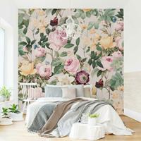 Bilderwelten Fototapete - Vintage Blumen Illustration XXL - Fototapete Quadrat Größe HxB: 336cm x 336cm
