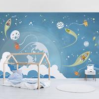 Bilderwelten Kindertapete - No.MW16 Buntes Weltraumtreiben - Vlies Fototapete Breit Größe HxB: 190cm x 288cm