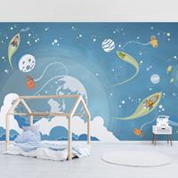 Bilderwelten Kindertapete - No.MW16 Buntes Weltraumtreiben - Vlies Fototapete Breit Größe HxB: 225cm x 336cm