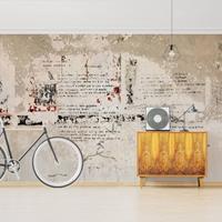 Bilderwelten Tapete Betonoptik - Alte Betonwand mit Bertolt Brecht Versen - Vliestapete Breit Größe HxB: 255cm x 384cm